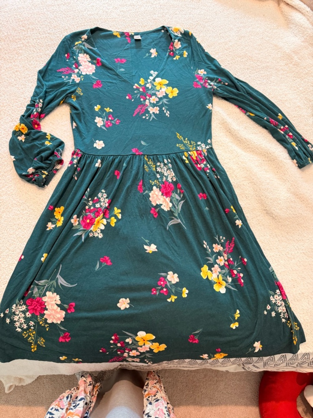 Old Navy Teal Floral Long-Sleeve Dress
